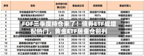 FOF三季度持仓来了!债券ETF成增配热门,黄金ETF居重仓前列